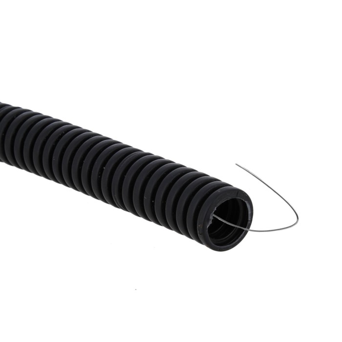 Труба гофрированная ПВХ d16мм с протяжкой черн. (уп.100м) Plast EKF tg-z-16-100-black - Фото 1