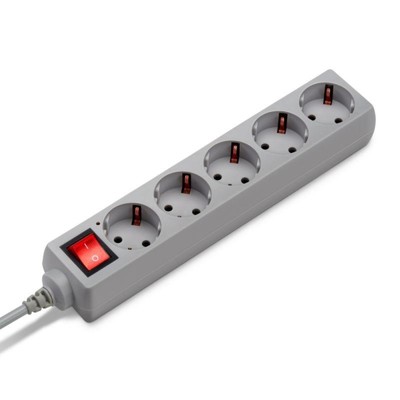 Удлинитель с сетевым фильтром BURO 5×1.5 м, с заземлением, 7 А, IP20, 500SL-1.5-G, 1.5 кВт, CCA, серый