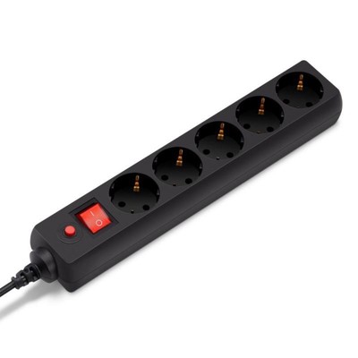 Удлинитель с сетевым фильтром BURO 5×3 м, с заземлением, 10 А, IP20, 500SH-3-B, 2.2 кВт, CCA, чёрный