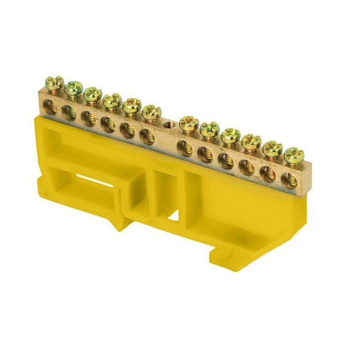 Шина нулевая N 6х9 12 отверстий желтый изолятор на DIN-рейку латунь PROxima EKF sn0-63-12-dz - Фото 1