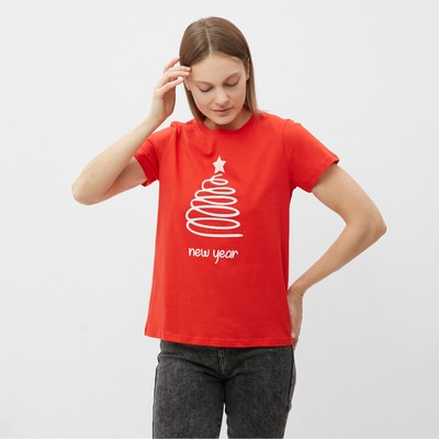 Футболка женская новогодняя «Ёлка», цвет красный, размер 54
