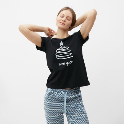 Футболка женская новогодняя «Ёлка», цвет чёрный, размер 46