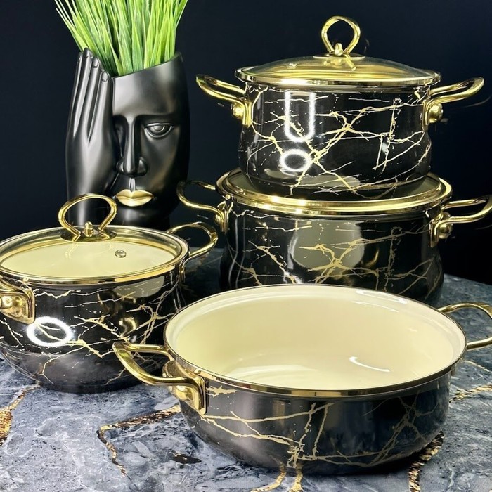 Набор посуды Lenardi «Чёрный мрамор», 7 предметов - Фото 1