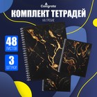 Комплект тетрадей из 3 штук, 48 листов в клетку, на гребне Calligrata "Мрамор тёмный", обложка мелованный картон, ТВИН-лак, тиснение фольгой, блок офсет - фото 320491755