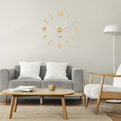 Часы настенные интерьерные, 3d «Соломон», наклейка, большие, d=120 см, золотистые