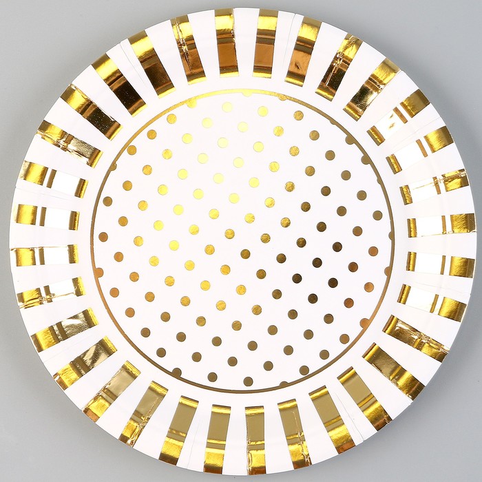 Тарелка бумажная «Горох», в наборе 6 шт., цвет золото - Фото 1