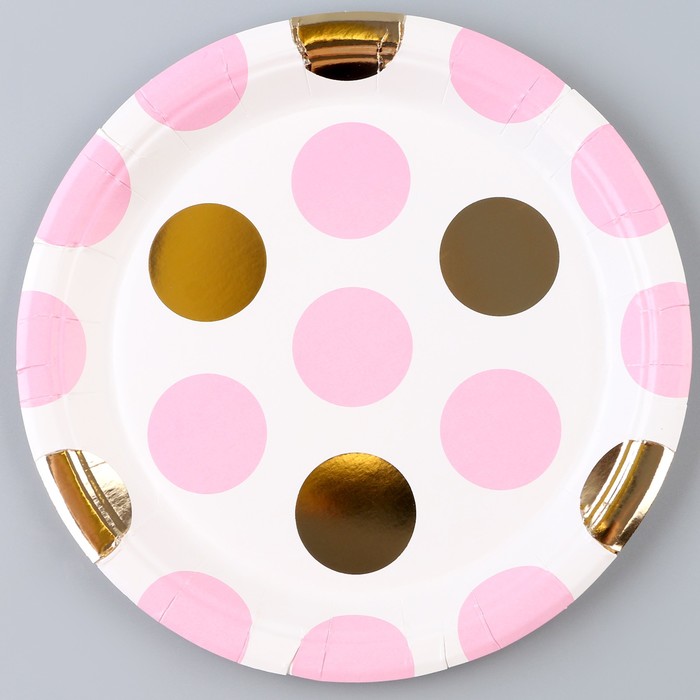 Тарелка бумажная «Горох», в наборе 6 шт., цвет розовый - Фото 1