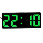 Часы настольные электронные: будильник, термометр, календарь, USB, 15х6.3 см, зеленые цифры - фото 11514884