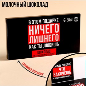 Молочный шоколад «Ничего лишнего» в открытке с кармашком для денег, 70 г. 9751227