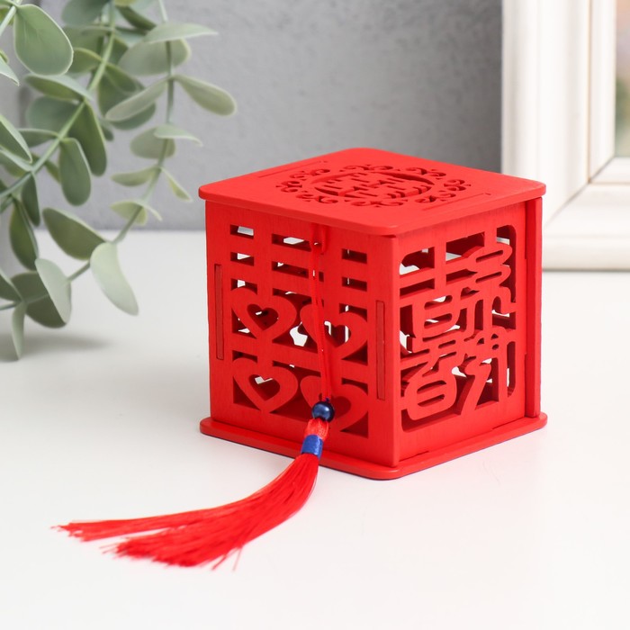 

Шкатулка дерево "Сердца" красная 6,5х6,5х6,5 см