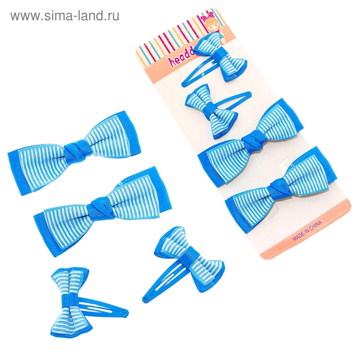 набор для волос "Полосатик", синий (2 зажима,2 неведимки) - Фото 1