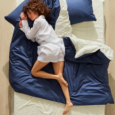 Постельное бельё евро «Этель» Stripes: blue, перкаль