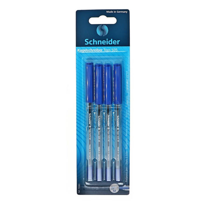 Набор шариковых ручек Schneider "Tops 505 M", 4 шт., синие, 1.0 мм, прозрачный корпус, блистер - Фото 1