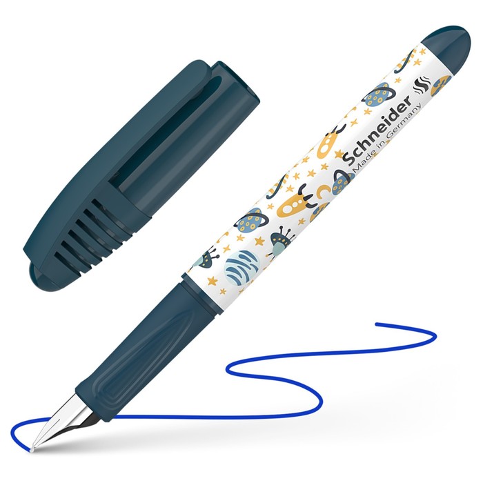 Ручка перьевая Schneider "Zippi Space" синяя, 1 картридж, грип, тёмно-синий-белый корпус - Фото 1