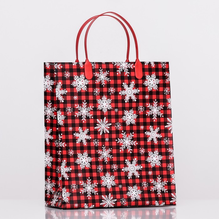 Пакет новогодний «Снежинка в клеточку», мягкий пластик, 26×23 см - Фото 1