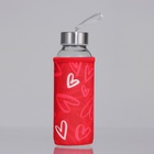 Бутылка для воды стеклянная в чехле «Сердечки», 350 мл - Фото 2