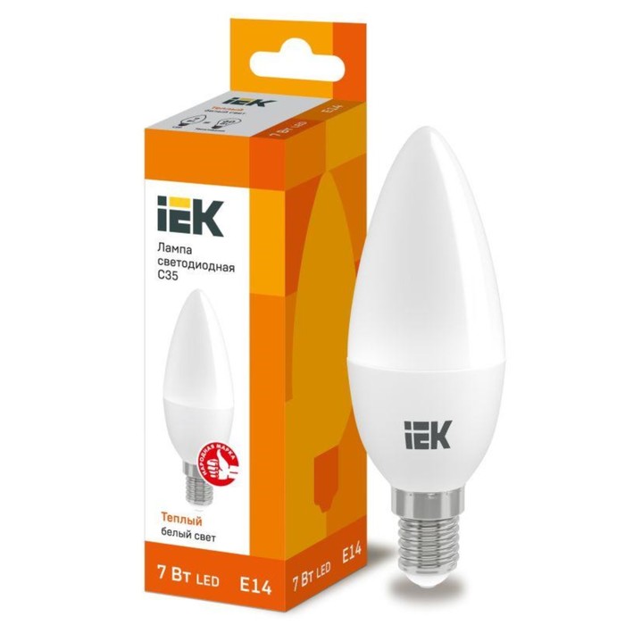 Лампа светодиодная ECO C35 7Вт свеча 3000К E14 230В IEK LLE-C35-7-230-30-E14 - Фото 1