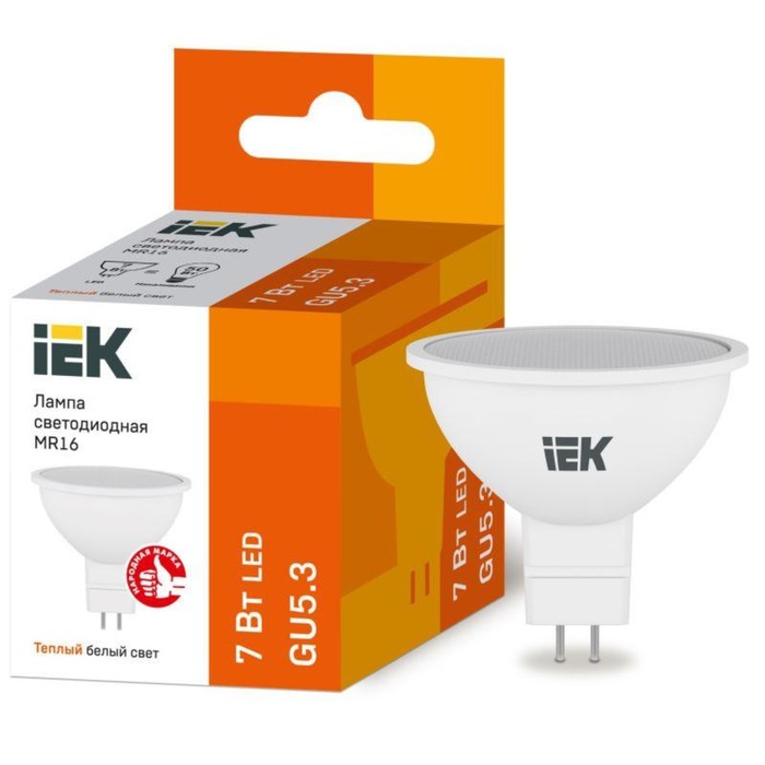 

Лампа светодиодная ECO MR16 7Вт 3000К тепл. бел. GU5.3 630лм 230-240В IEK LLE-MR16-7-230-30-GU5