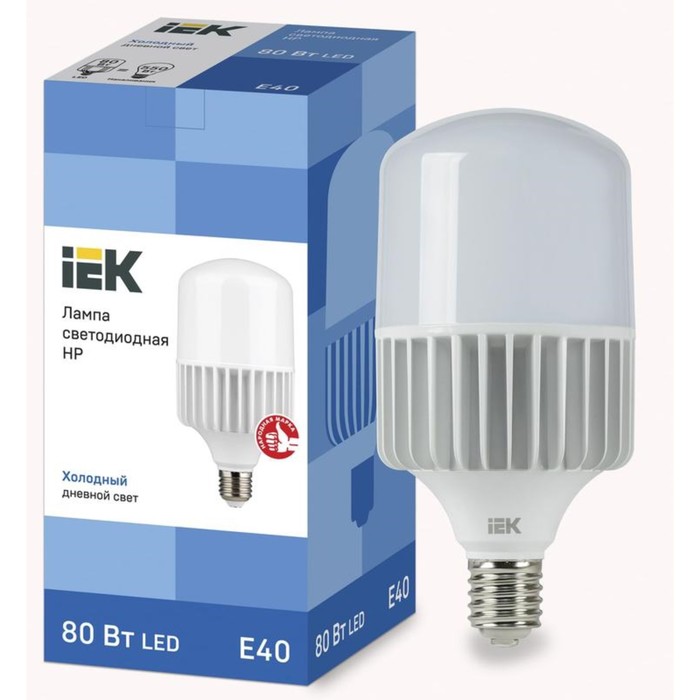Лампа светодиодная HP 80Вт 230В 6500К E40 IEK LLE-HP-80-230-65-E40 - Фото 1