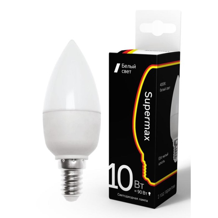 Лампа светодиодная Supermax 10Вт свеча E14 230В 4000К КОСМОС Sup_LED10wCNE1440 - Фото 1