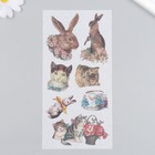 Наклейки для творчества бумага "Кошечки и кролики" набор 3 листа 10х20 см - фото 7849325