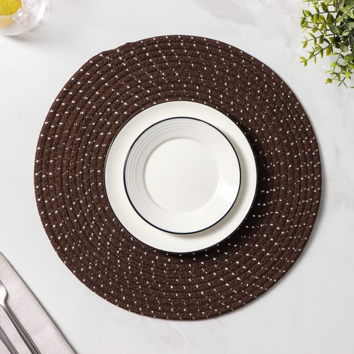 Салфетка сервировочная на стол Доляна «Блеск», d=38 см, хлопок, цвет коричневый
