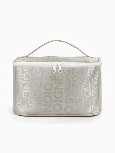 Косметичка-сундучок на молнии, на подкладке, с ручкой, зеркалом, с буквами, серая