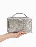 Косметичка-сундучок на молнии, на подкладке, с ручкой, зеркалом, с буквами, серая - Фото 2