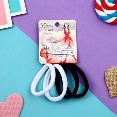 Резинки для волос «Марлен», набор 4 шт., мираж, 4 см, белые, чёрные