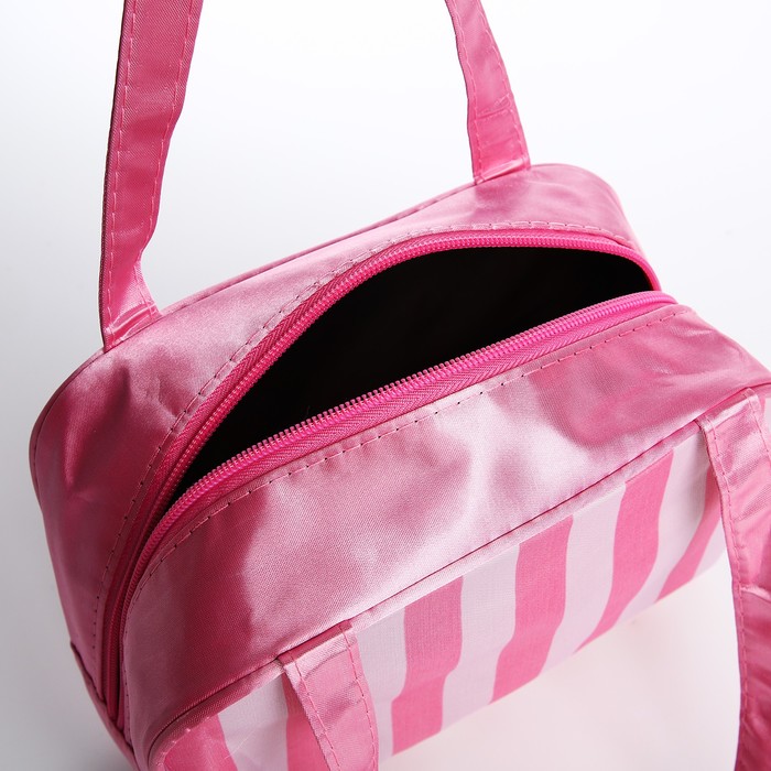 Косметичка-сумка Полосы, 22*10*15, отд на молнии, бело/розовый