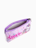 Косметичка на молнии плоская, с подкладкой, маленькая, с принтом, сиреневая - Фото 2