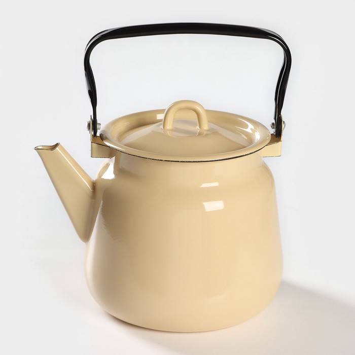 Чайник эмалированный, 3.5 л, без деколи, цвет бежевый - Фото 1