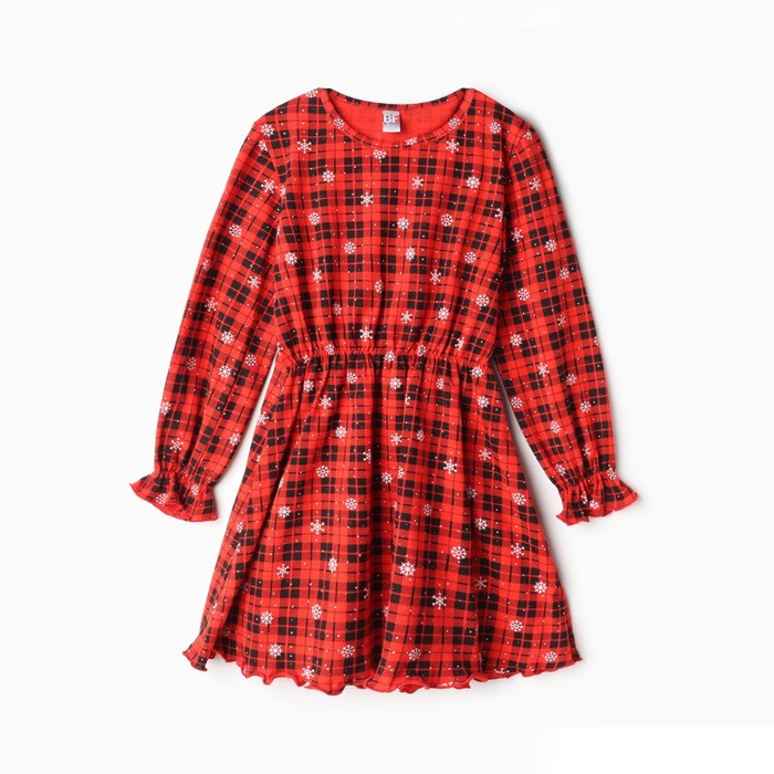 Платье для девочки, цвет красный/клетка, рост 104 см - Фото 1