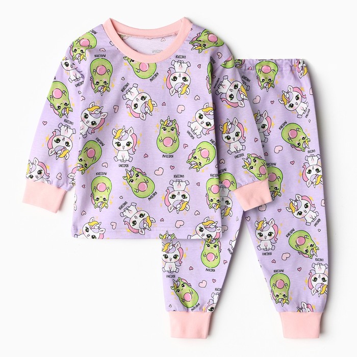 Пижама для девочек, цвет сиреневый/авокадо, рост 110-116 см - Фото 1