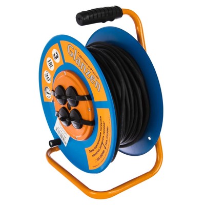 Удлинитель силовой на катушке GLANZEN, 4 гнезда, КГ 3×1.5, EB-30-009