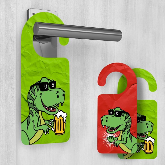 Табличка на дверь "Динозавр с пивом"