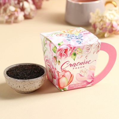 Чай зелёный в коробке-кружке «Счастье рядом», вкус: жасмин, 50 г.