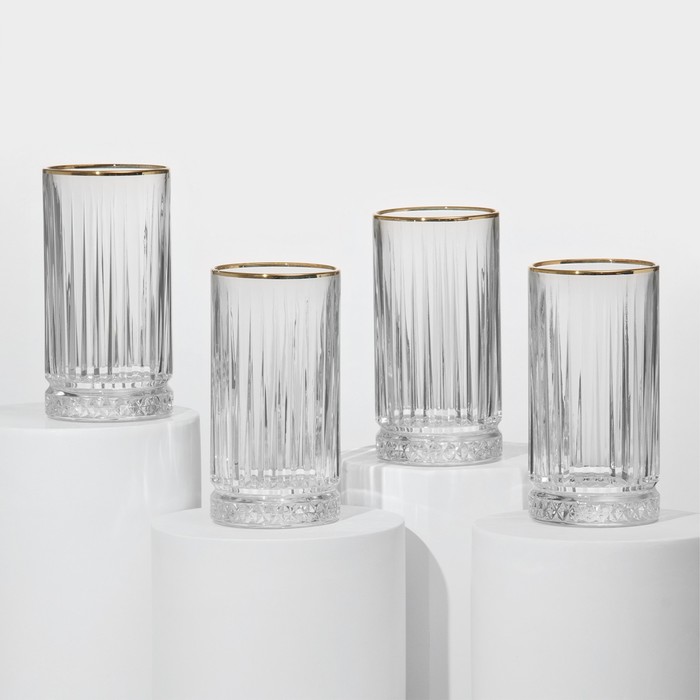 Набор стеклянных стаканов Elysia, 445 мл, 4 шт, с золотой каймой - Фото 1