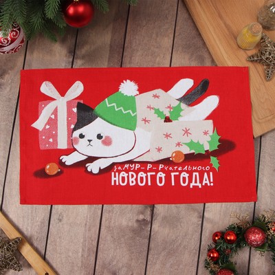 Полотенце «Доляна. Котик», 28×46 см, 100% хлопок, рогожка 164 г/м²