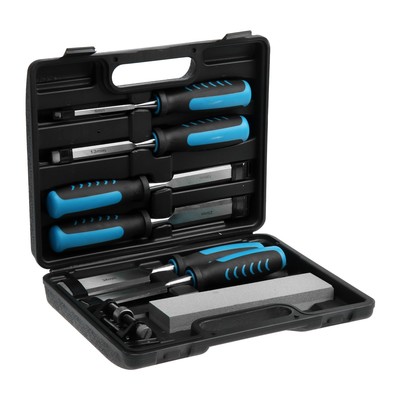 Набор стамесок ТУНДРА, 2К рукоятки, 45 сталь, 6 - 38 мм, с набором для заточки, кейс, 6 шт.