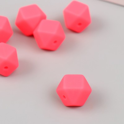 Бусина силикон "Многогранник" ярко-розовая d=1,4 см