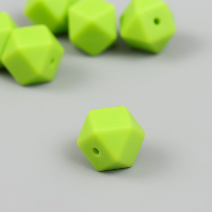 Бусина силикон Многогранник флуоресцентно-зелёная d=1,4 см