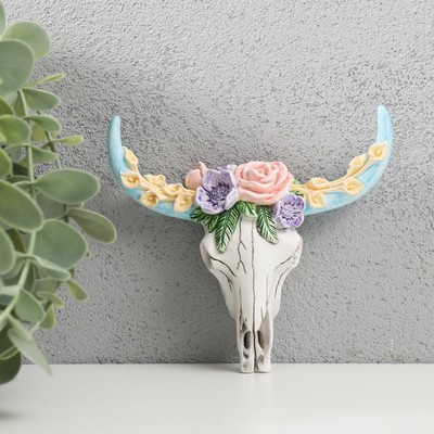 Сувенир полистоун настенный декор "Череп быка с цветами" 2,4х11х12 см