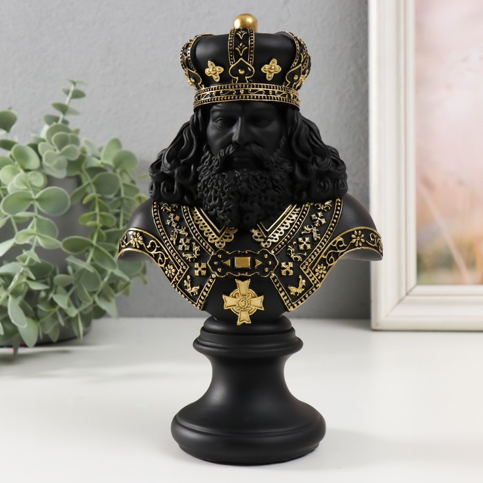 Сувенир полистоун "Бюст. Король" чёрный с золотом 9х14х22,5 см - Фото 1