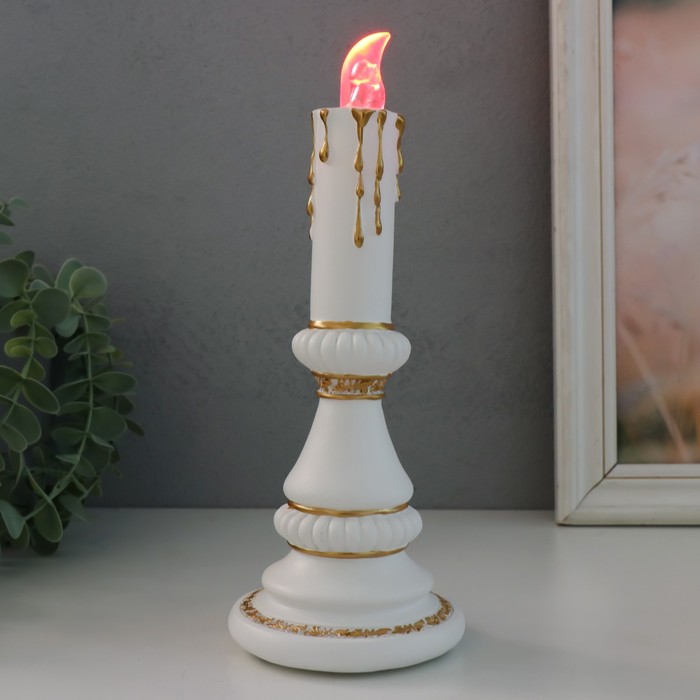Фигурка светящаяся «Свеча светодиодная», полистоун, 2×LR44, белый с золотом, 10×10×24.5 см - Фото 1