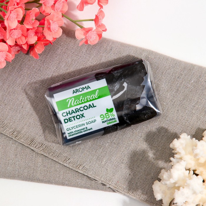 

Мыло туалетное "Aroma Natural Charcoal detox" с углем и экстрактом ромашки, 100 гр