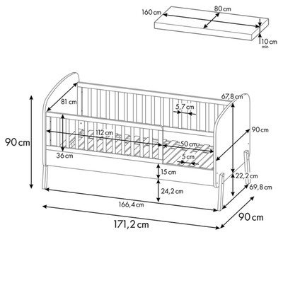 Кровать детская Polini kids Mirum 2000, c ящиком, цвет белый