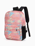 Рюкзак школьный на молнии, с карманами, с принтом, размер 30×13×42 см, розовый/голубой/бежевый - Фото 4