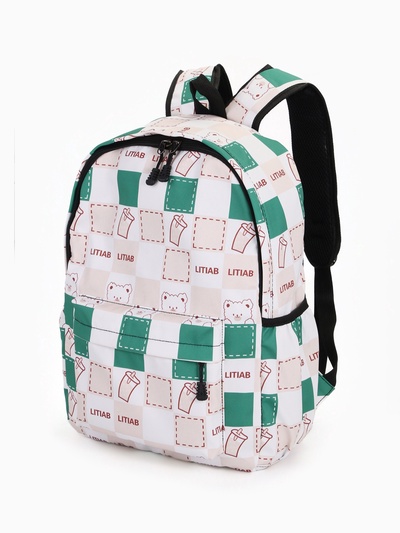 Рюкзак школьный на молнии, с карманами, с рисунком, размер 30×13×42 см, с принтом, бежевый