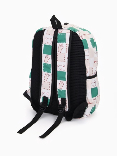 Рюкзак школьный на молнии, с карманами, с рисунком, размер 30×13×42 см, с принтом, бежевый